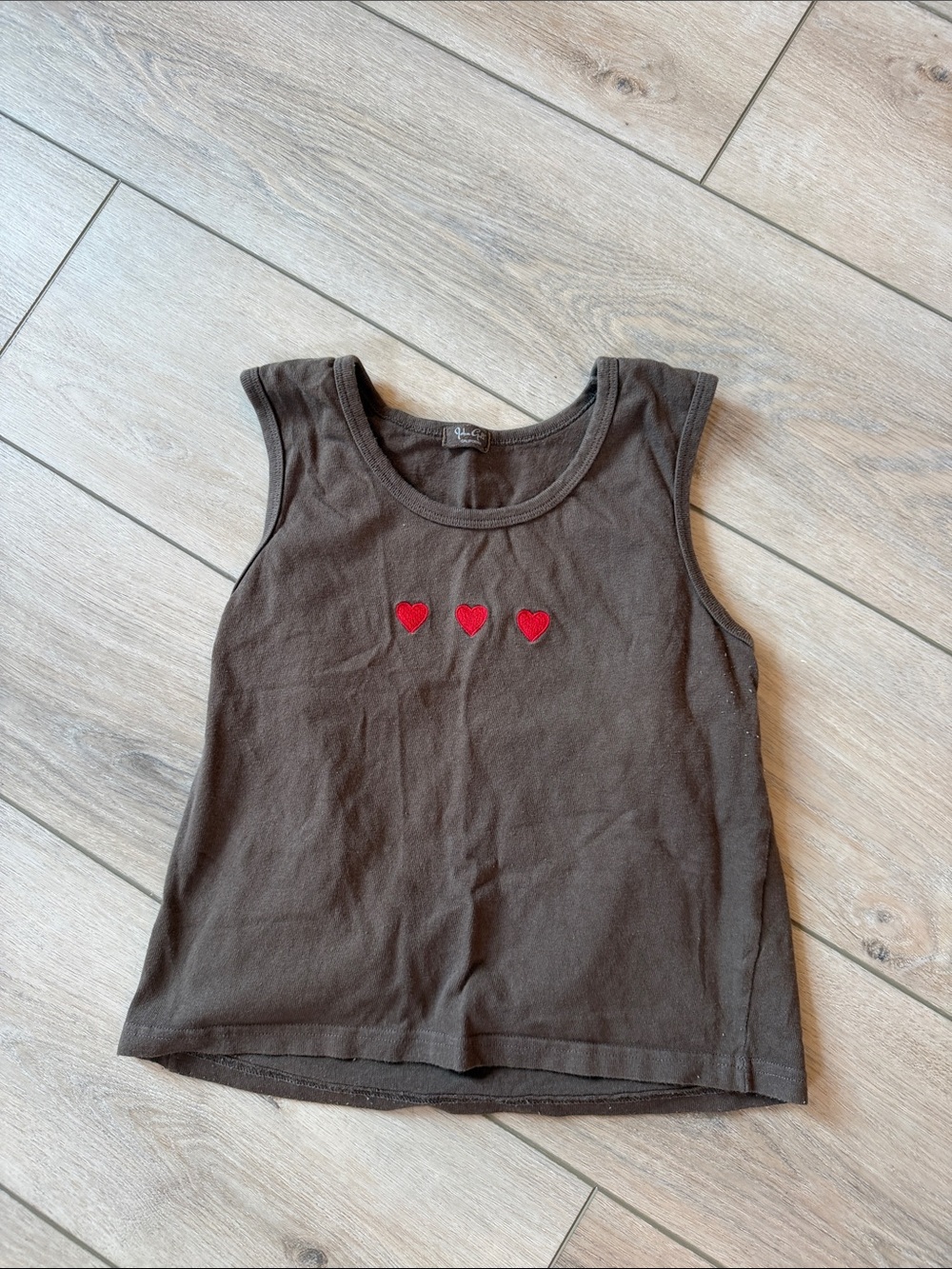 Brandy Melville Brown Tank Top with Red Heart Appliqués